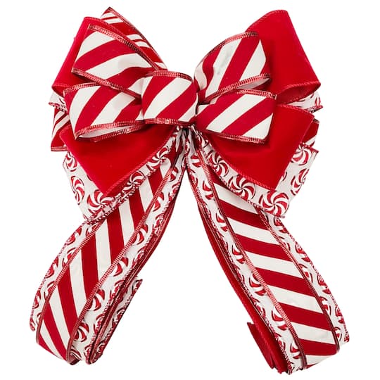 20.5&#x22; Red &#x26; White Peppermint Candy Stripe Christmas D&#xE9;cor Bow by Celebrate It&#xAE;